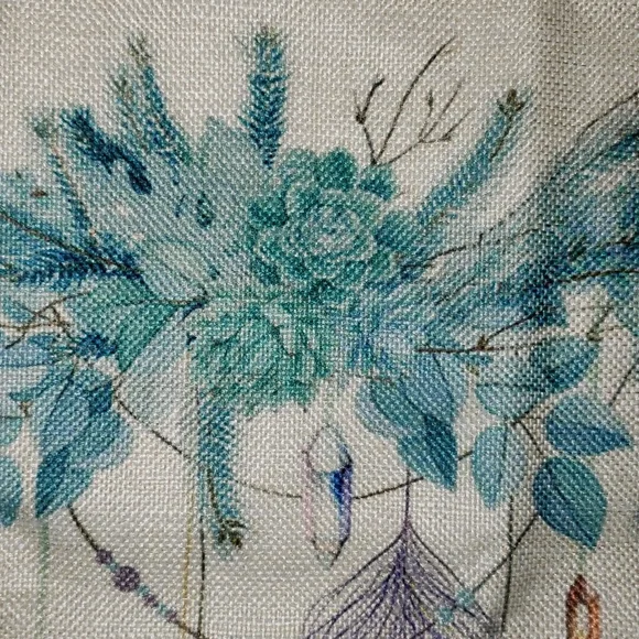 Peacock Feathers Pillow Case. Crystals Succulent Boho Chic Beautiful - Picture 4 of 11